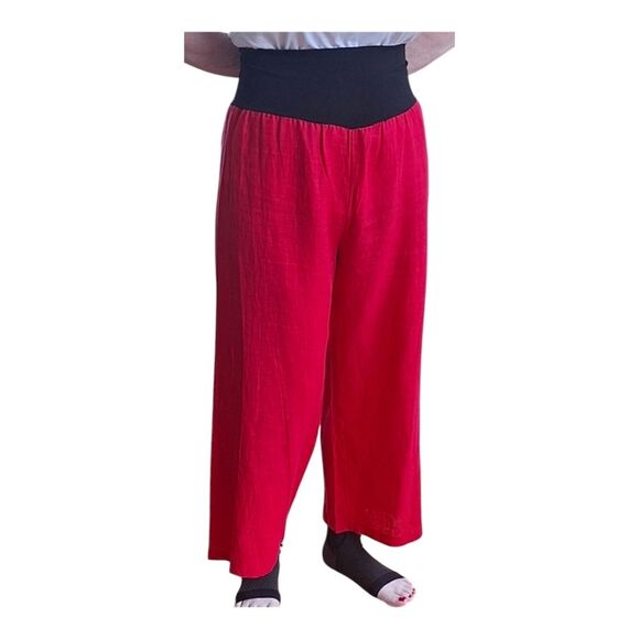 Linen Wide Leg Pants from Italy Stretch Waist Cranberry Red Large La Santilla EC - Picture 10 of 16